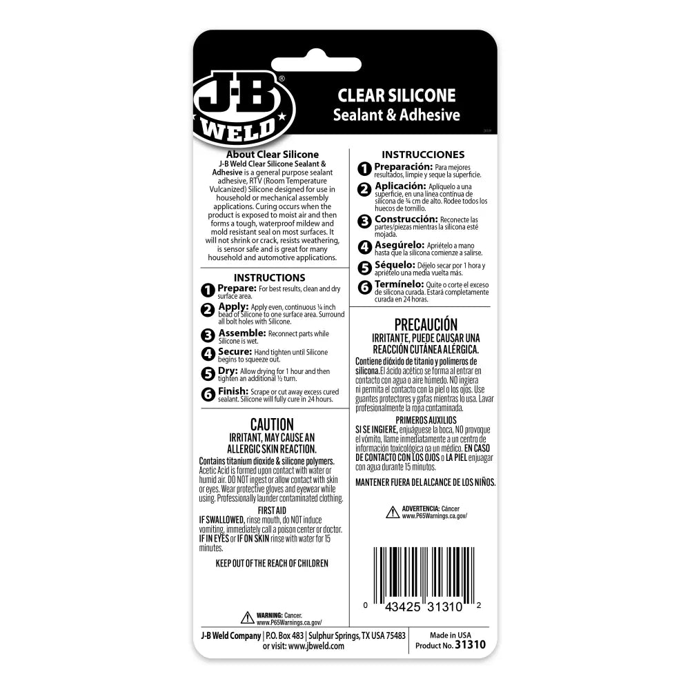 Sellador y adhesivo de silicona transparente, 3 onzas