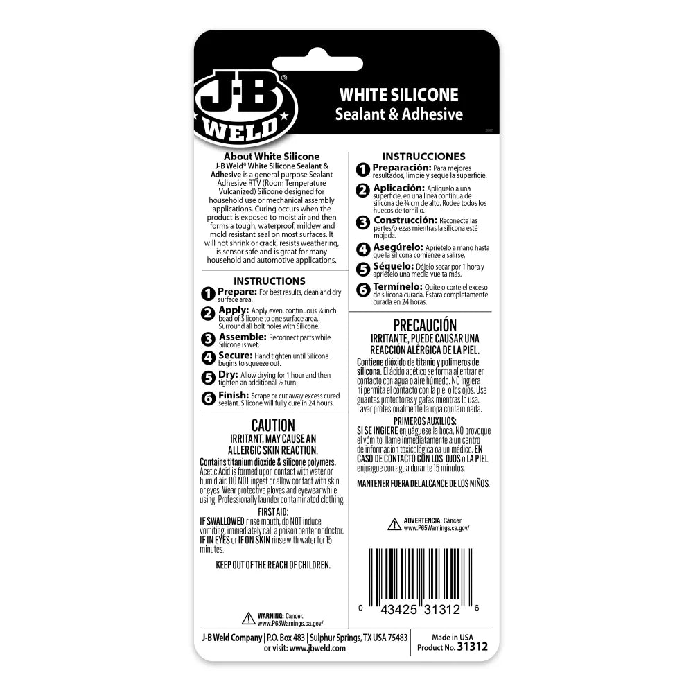 White Silicone Sealant & Adhesive 3oz